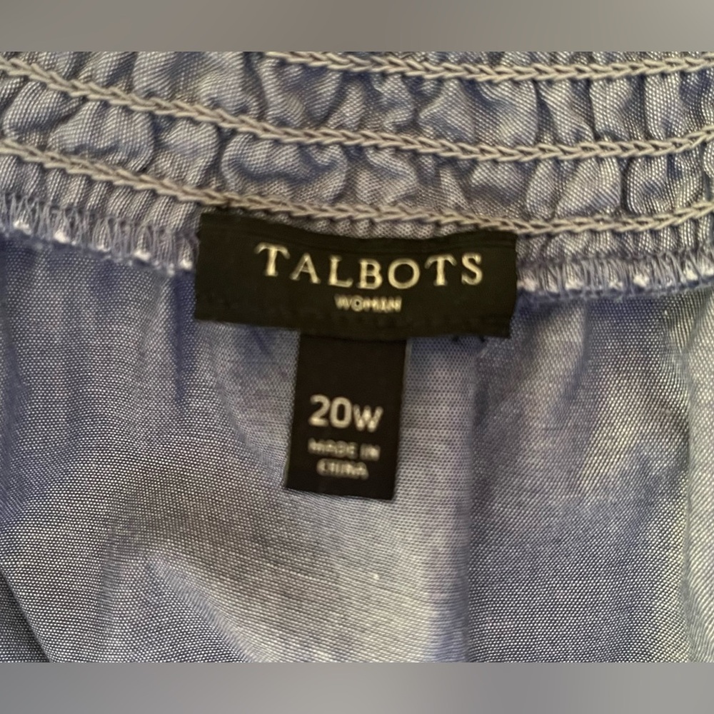 Talbots lightweight 100% cotton shift midi dress 20W blue w/floral embroidery - Picture 4 of 5